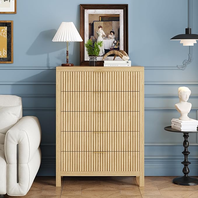 10 Drawer Dresser, 43" Tall Dresser Organizer TV Drawer Cabinet Modern Wood Storage Cabinet, Modern Wood Storage Cabinet for Bedroom, Hallway, Entryway, Natural X 2