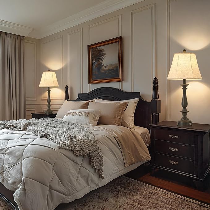 AIDENOEY 28.5" Traditional Table Lamp Set of 2, Rustic Farmhouse Table Lamps for Living Room Bedroom, Bedside Desk Lamps Vintage Nightstand Lamps with Silk Fabric Shades,Antique Rust Table Lamp