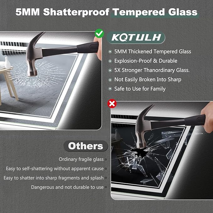 LED Bathroom Mirror with Lights: 55"x30" Wall Mounted Large Lighted Mirrors Fogless, Anti-Fog,Dimmable,Memory Function, Shatterproof Tempered Glass, Espejos para Baños, ETL Listed