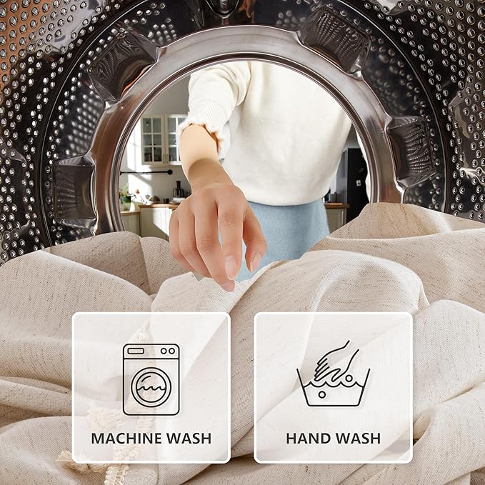 MYSKY HOME Table Cloth 60x120 in Rectangle Table, Heavy Duty Cotton Tassel Linen Look Waterproof Tablecloths Farmhouse Tablecloth Wrinkle Free Table Cover with Tassels for Kitchen Dining, Party