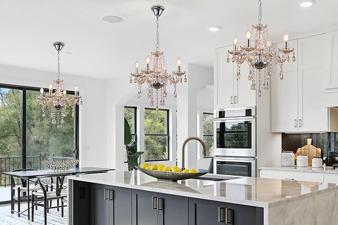 YYSHCHEN Cognac Small Crystal Chandelier,Vintage Mini Glass Chandelier for Dining Room,Living Room,Bedroom,Enrtryway