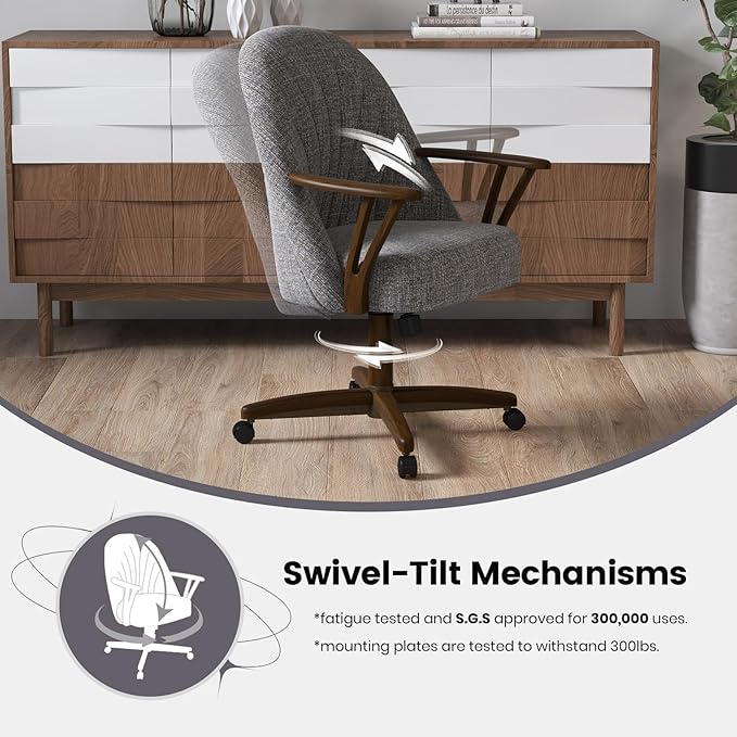 Chromcraft Swivel Tilt Chairs, Luxe Wooden Arm All-Metal Pedestal Base Chairs with Wheels for Kitchen