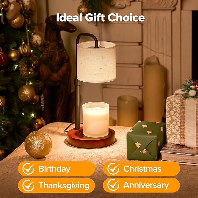 Candle Warmer Lamp with Timer, Dimmable Wax Warmer Candle Lamp for Jar Candle with 2 Bulbs, Christmas Birthday Gifts for Women Mom, Home Decor for Room, Bedroom, Kitchen-Linen Fabric
