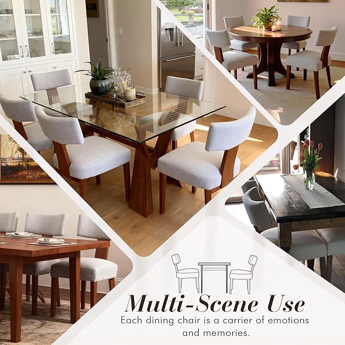 FOXHUNTER Upholstered Dining Chairs Set of 4, Modern Wooden Armless Kitchen Chairs with Curved Backrest, Mid-Century Farmhouse Dining Side Chairs, Linen Gray