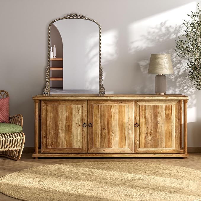 Vintage Baroque Arched Mirror - Traditional Ornate Antique Brass Wood Frame - 24"X32" - Perfect for Entryway, Fireplace, Living Room, Hallway, Bathroom