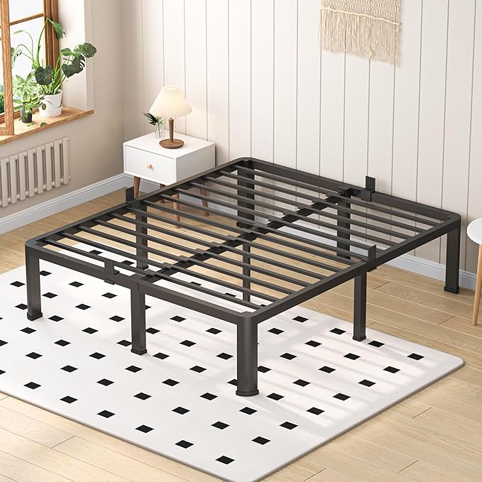 14 Inch Full Heavy Duty 3500 lbs Bed Frame with Round-Corner Legs & Anti-Squeak Design – Quick Assembly Metal Platform, No Box Spring Needed