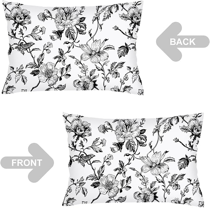 Black and White Porcelain Floral Pillow Cover Queen Size Set of 2 Vintage Flowers Lumbar Pillow Case Standard Pillowcase with Zipper Chinoiserie Decorative Pillows Covers for Bedroom,Couch,20"x30"