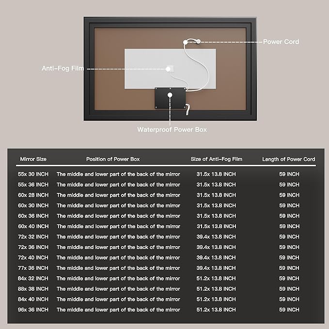 ISKM Framed LED Mirror for Bathroom 60"x38", Dimmable LED Bathroom Mirror with Lights, Anti-Fog, Front and Backlit Lighted Mirror 3-Colors, Shatterproof, Memory Function