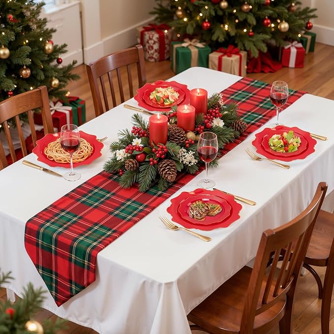 WDF 175Pcs Red Plates - Red Plastic Plates with Gold Rim - Fancy Disposable Dinnerware Sets Ideal for Party/Wedding/Christmas