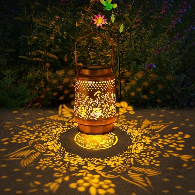 Solar Lanterns Outdoor Hummingbird Garden Decor, Christmas Gifts for Women Mom Grandma, Metal Hanging Solar Lights Waterproof with Shepherd Hook LED Decoration Outside for Garden Yard Patio Porch