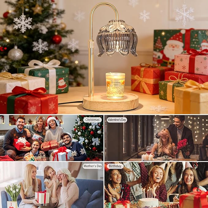 Flower Candle Warmer lamp with Timer Dimmer,Adjustable Height Candle Warmer,Fits All Jar Scented Candles,Christmas Gifts for Mom Women,Candle Lamp for Bedroom Home Decor,Silver Gray