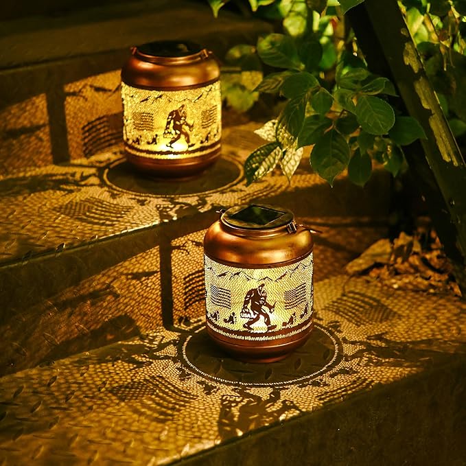 Bigfoot Solar Lanterns Outdoor Waterproof Hanging Solar Lights Big Foot Sasquatch Birthday Gifts for Women Men Metal Decoratives LED Lantern for Patio, Backyard, Porch, Yard, Lawn, Garden Decor