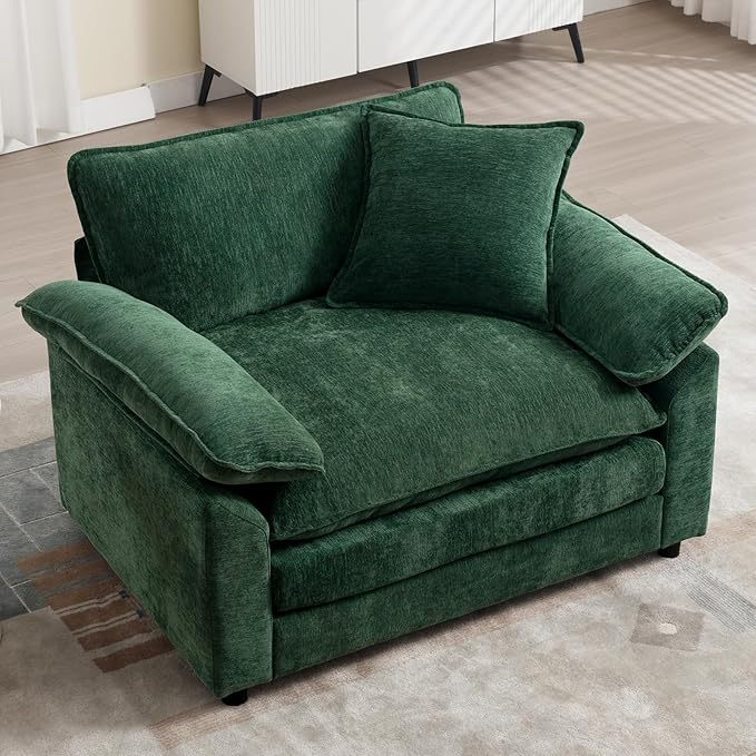 Green Modern Oversized Chair Set of 2, Comfy Chenille Accent Chair Large Upholstered Armchair with Extra Thick and Deep Seat Lounge Chair for Living Room,Bedroom,Apartment