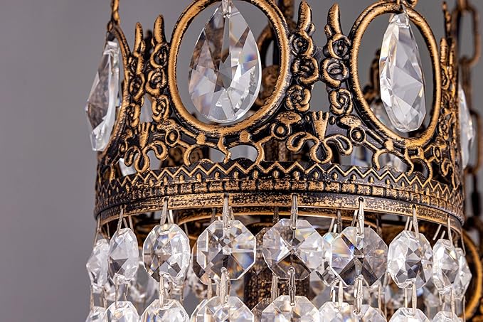 Wellmet Bronze Crystal Chandeliers,French Vintage Dining Room Light Fixture,Small Chandelier for Living Room, Bedroom, Kitchen Island, Foyer