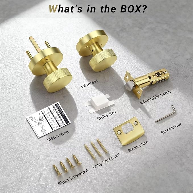 Knobonly 5 Pack Gold Door Knobs Interior Keyless, Passage Door knobs(Non-Locking), Round Closet Door Knobs for Hallway, Brass Door Handles Zinc Alloy