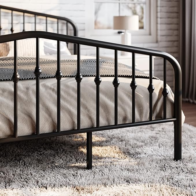 SHA CERLIN King Size Metal Platform Bed Frame with Victorian Style Wrought Iron-Art Headboard/Footboard, No Box Spring Required, Black