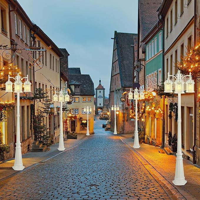 3-Head Outdoor Lamp Post Light Birdcage, Waterproof Outside White Street Light Pole with Clear Glass Shade for Yard, Garden, Patio, Path, Driveway