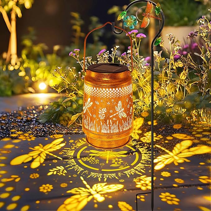 Solar Lanterns Outdoor Waterproof Dragonfly Garden Decor, Christmas Gifts for Women Mom Grandma, Hanging Solar Lights Metal LED Decoration with Shepherd Hook Outside for Yard Patio Lawn Porch