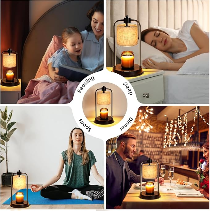 Candle Warmer Lamp Electric with Timer: Wax Melts Warmer - Dimmable Candle Wax Warmer Electric Candle Warmer with Replacement Bulbs, Bedroom Home Decor Compatible with Various Candles-Linen