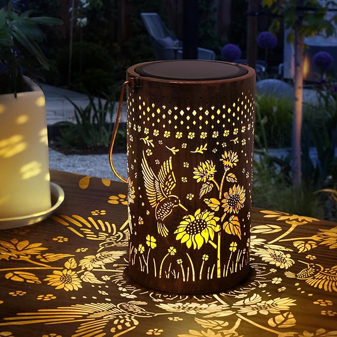Solar Lanterns Outdoor Waterproof Christmas Gifts Hummingbird Sunflower Garden Decor, Best Gifts for Mom Women Grandmom, Hanging Metal Lantern Lights for Patio, Pathway, Yard, Landscape, Lawn