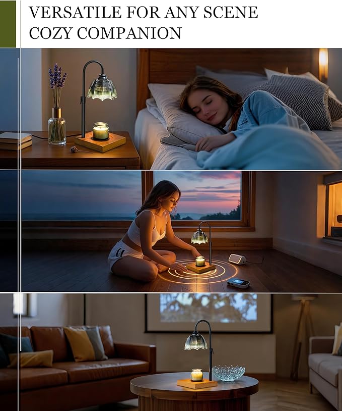 Candle Warmer Lamp with Timer, Dimmer & Adjustable Height, 25MM Wood Base, 2 Bulbs Included – Candle Warmer for Jar Candles, Gift Boxed Aromatherapy Lamp for Sleep, Bedroom, Yoga