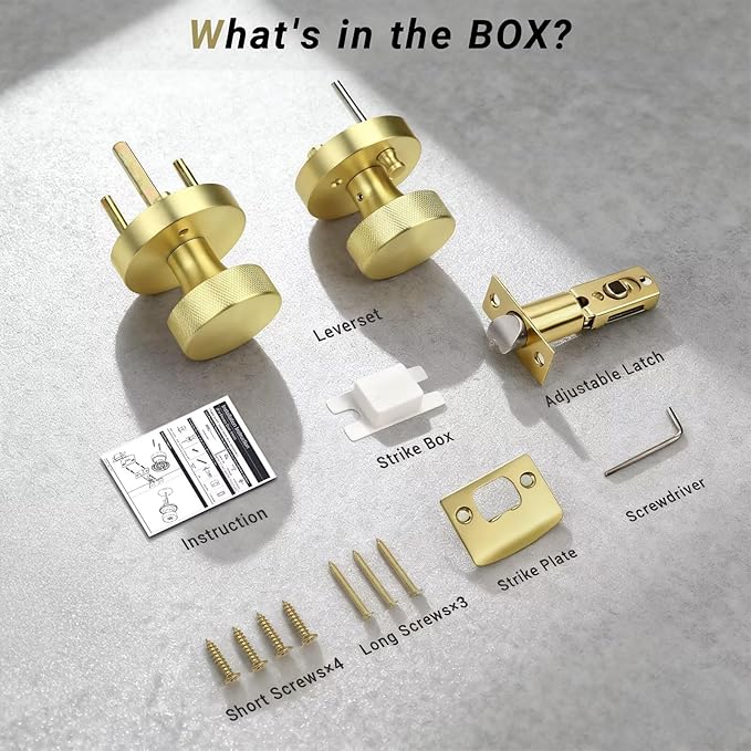 Knobonly 6 Pack Gold Door Knobs Interior, Privacy Door knobs with Lock, Round Door Knobs for Bedroom and Bathroom, Brass Door Handles Zinc Alloy