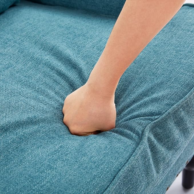 HUIMO Tufted Club Chair Set of 2,Fabric Accent Chair with Lumbar Pillow, Upholstered Button Armchairs for Bedroom, Living Room, Mid Century Modern with Studded Reading Chair,Teal