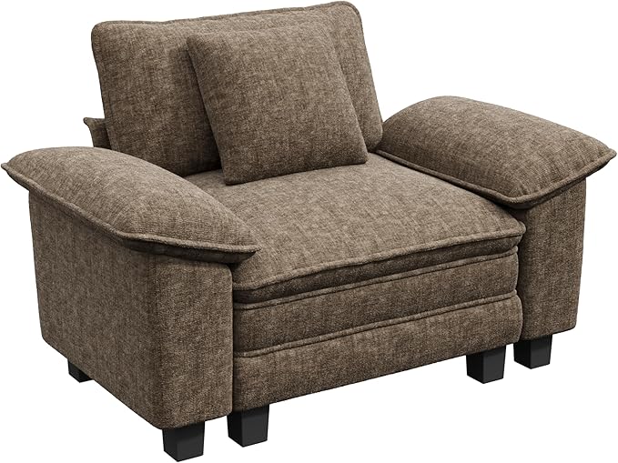 PHI VILLA Oversized Single Sofa with Deep Seat, Armchair for Small Spaces Bedroom Reading Modern, 1 Seater Comfy Reading Accent Chair, Chenille Fabric, Taupe
