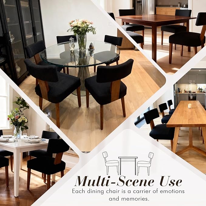 FOXHUNTER Upholstered Dining Chairs Set of 4, Modern Wooden Armless Kitchen Chairs with Curved Backrest, Mid-Century Farmhouse Dining Side Chairs, Linen Black