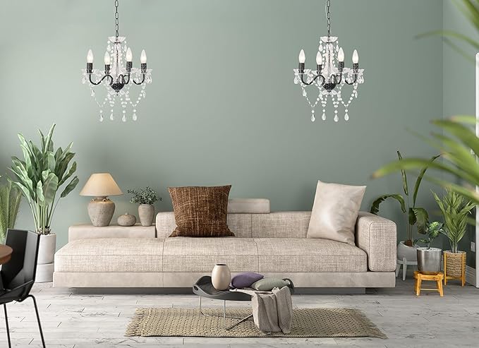 LaLuLa White and Black Chandelier Small Acrylic Crystals Chandeliers Modern 4 Light Pendat Lighting for Kitchen and Dining Room