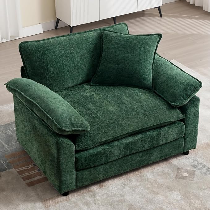 Green Oversized Chair with Ottoman, Comfy Chenille Accent Chair Large Upholstered Armchair with Extra Thick and Deep Seat Modern Lounge Chair for Living Room,Bedroom,Apartment