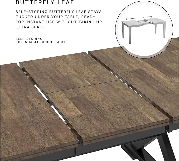Signature Design by Ashley Hallanden Modern Farmhouse Rectangular Dining Room Butterfly Extension Table with Self-Storing Leaf, Seats Up to 6, Wood, Dark Gray