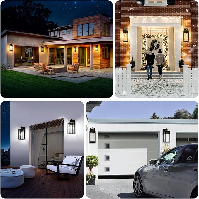 13.6" Motion Sensor Outdoor Wall Sconce Lantern, Exterior Waterproof Wall Lights Fixture with Water-Rippled Glass, Bronze Outside Mount Lighting for House, Porch, Garage, Patio, Bulbs Not Included