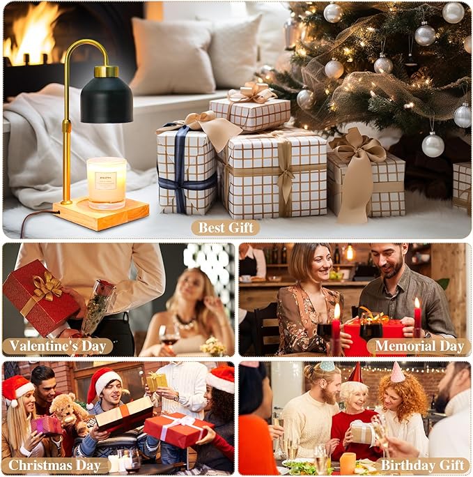 Xiwoa Electric Candle Warmer Lamp with 2H/4H/8H Timer Dimming Height Adjustable Safety Night Lamp, Home Scented Jar Candles Decor Gifts (Black)