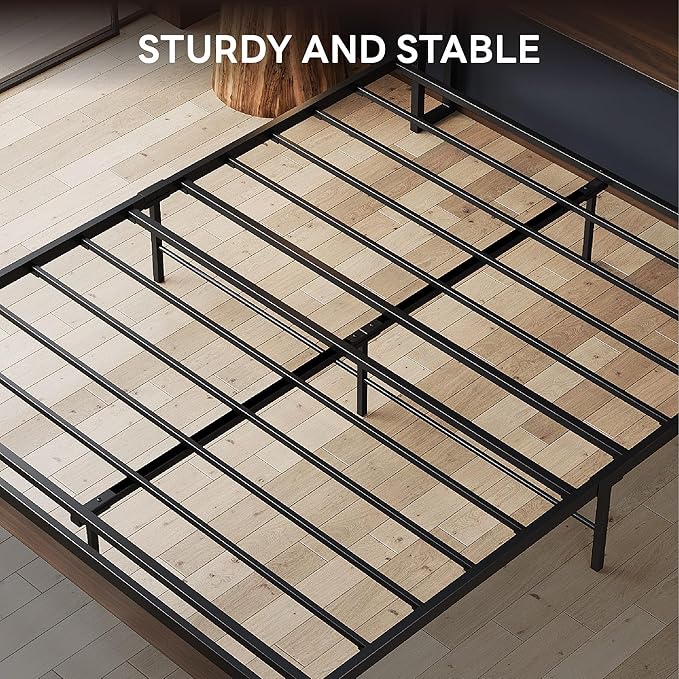 LIKIMIO Queen Bed Frame with Headboard, Dark Wood Camas Queen with Strong Supports, Sturdy, Noise-Free, No Box Spring Needed, Dark Walnut