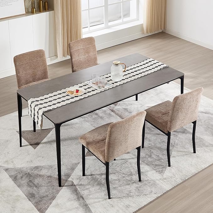 Dining Chairs Set of 4 Modern Velvet Upholstered Armless Chairs with Metal Legs Adjustable feet for Dining Room Kitchen (Brown, 4PCS)