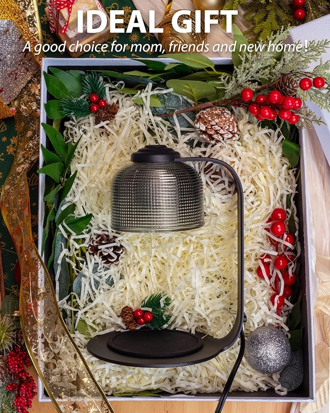 Candle Warmer Lamp with Timer 2 Bulbs, Office Kitchen Countertop Lamp Home Decor for Soy Candle, Gift for Mom Friends and New Home(Pixel-Art Black Glass)