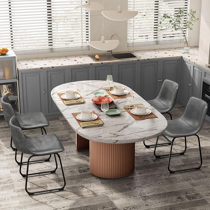 Dining Chairs Set of 8, PU Leather Armless Dinner Chairs with Backrest, 18" Modern Kitchen Dining Room Chair with Metal Legs for Home (Grey)