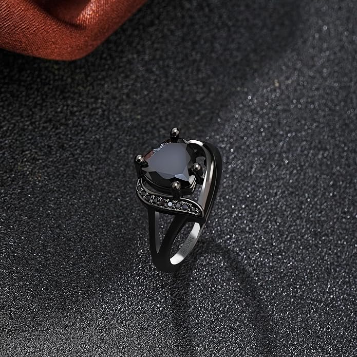 Engagement Rings for Women AAA+ Heart Cubic Zirconia Promise Rings for Her Valentines Day Gifts Womens Rings Black Gold Gothic Rings Promis Ring Wedding Rings Statement Rings for Women