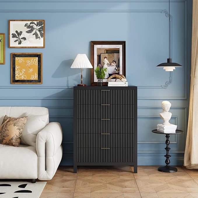 10 Drawer Dresser, 43" Tall Dresser Organizer TV Drawer Cabinet Modern Wood Storage Cabinet, Modern Wood Storage Cabinet for Bedroom, Hallway, Entryway, Black Oak X 2