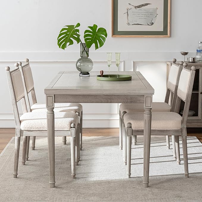 Chogori Solid Wood Dining Table -Natural Wood Veneers&Water Based Paint Finished- Vintage Kitchen&Dining Room Table for 4-6 People (Round Leg)