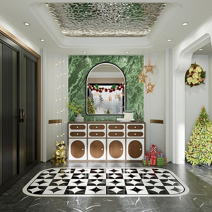 40x30 Inch LED Bathroom Mirror with Lights, Adjustable 3000K/4500K/6000K, Arched Black Frame Lighted Bathroom Vanity Mirror, Anti-Fog, Dimmable, Wall Mounted