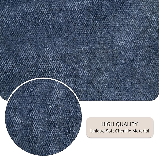 VKNOW Upholstered Dining Chairs Set of 2, Modern Dining Room Chairs, Linen Kitchen Chair Dinner Chair with Black Metal Base for Kitchen Office, Blue-Unstriped