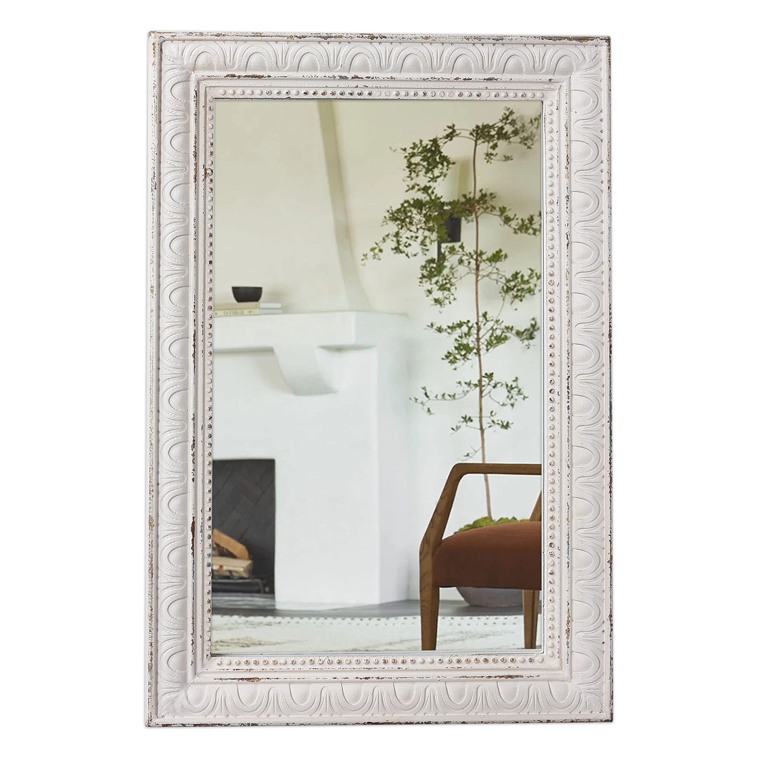 Distressed White Frame Mirror