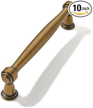 10 Pack 3-3/4inch(96mm) Center to Center Antique Brass Cabinet Pulls Handles for Cabinets Cupboard Solid Heavy Duty Drawer Handles Dressers Kitchens bedrooms