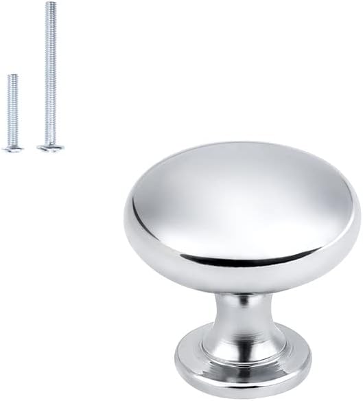 1 Pack Polished Chrome Cabinet Knobs Drawer Knobs Dresser Knobs,Solid Round Kitchen Cabinet Pulls for Dresser Drawers,1-3/16 Inch(29.5mm) Drawer Pulls