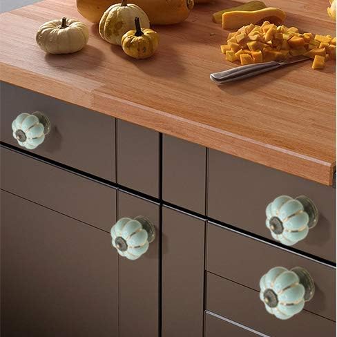 5 Pack Retro Vintage Ceramic Pumpkin Cabinet Knobs, Kitchen Cabinet Drawers Dresser Cupboard Pull Handles Door Pulls with 3 Kinds of Screws (5 Pack, Sky Blue)