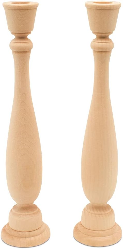 Wooden Candlesticks 11 inch Tall with 7/8 inch Hole, Set of 2 Classic Unfinished Candle Holders to Craft, Paint or Decorate, by Woodpeckers