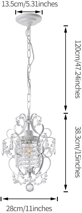 Mini Chandelier(1-Light,11-inch), White Crystal Chandelier Iron Ceiling Light Fixture,Small Crystal Chandeliers for Hallway,Foyer,Girls Room,Dining Room