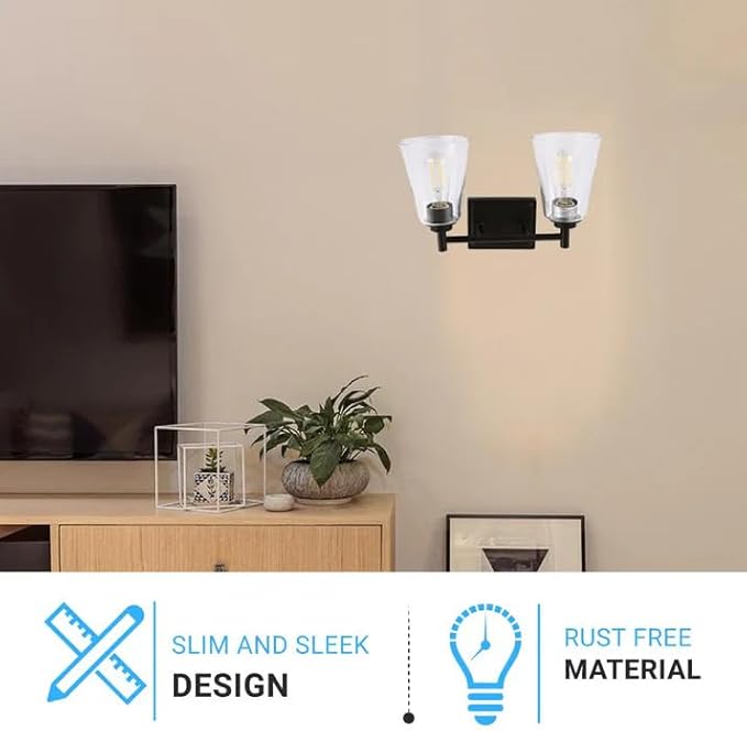 LEDMyplace 2-Lights Bathroom Vanity Light Over Mirror, Modern Wall Lights for Living Room, Bedroom, Bedroom Clear Glass Shade Oil Rubbed Bronze Finish Indoor E26 Base Decorative Wall Lamp